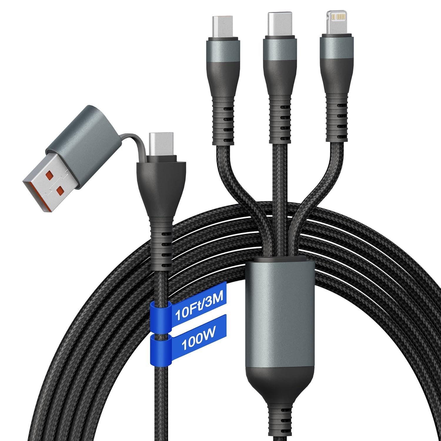 100W USB C to Multi Fast Charging Cable 3M/10Ft with MFi Certified