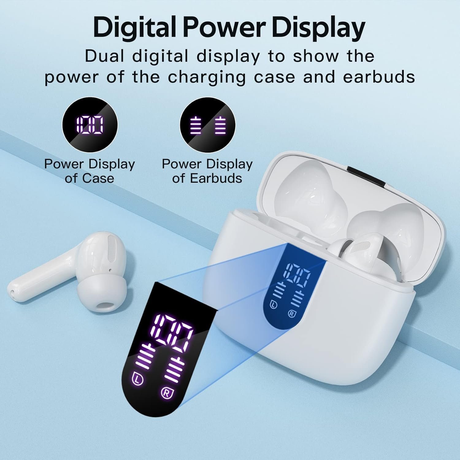 Bluetooth Headphones True Wireless Earbuds 60H Playback LED Power Display Earphones with Wireless Charging Case IPX5 Waterproof - Image 3