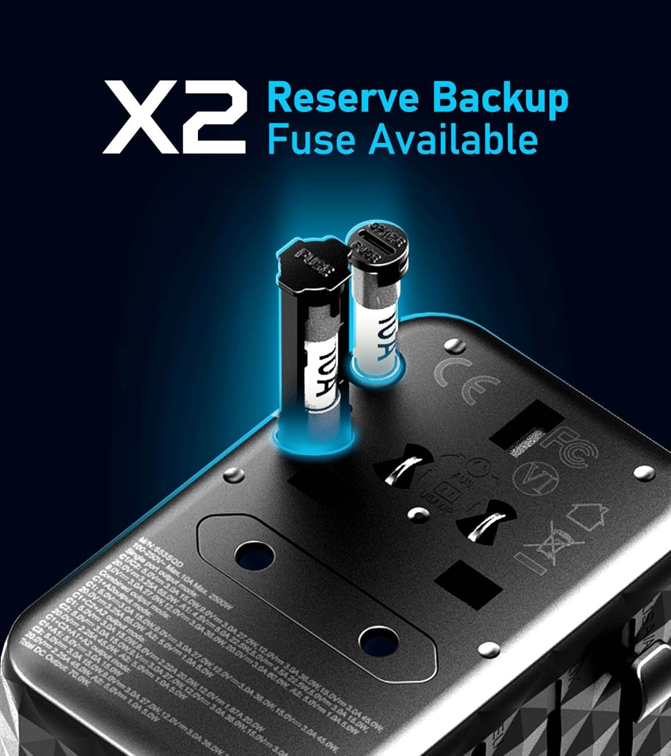 All in 1 TravlMate 5v and 20v Laptop, MacBook, Mobile 70W GaN Universal Travel Adapter, 2500W, Global Plug Compatibility, 4-in-1 Design - Image 7