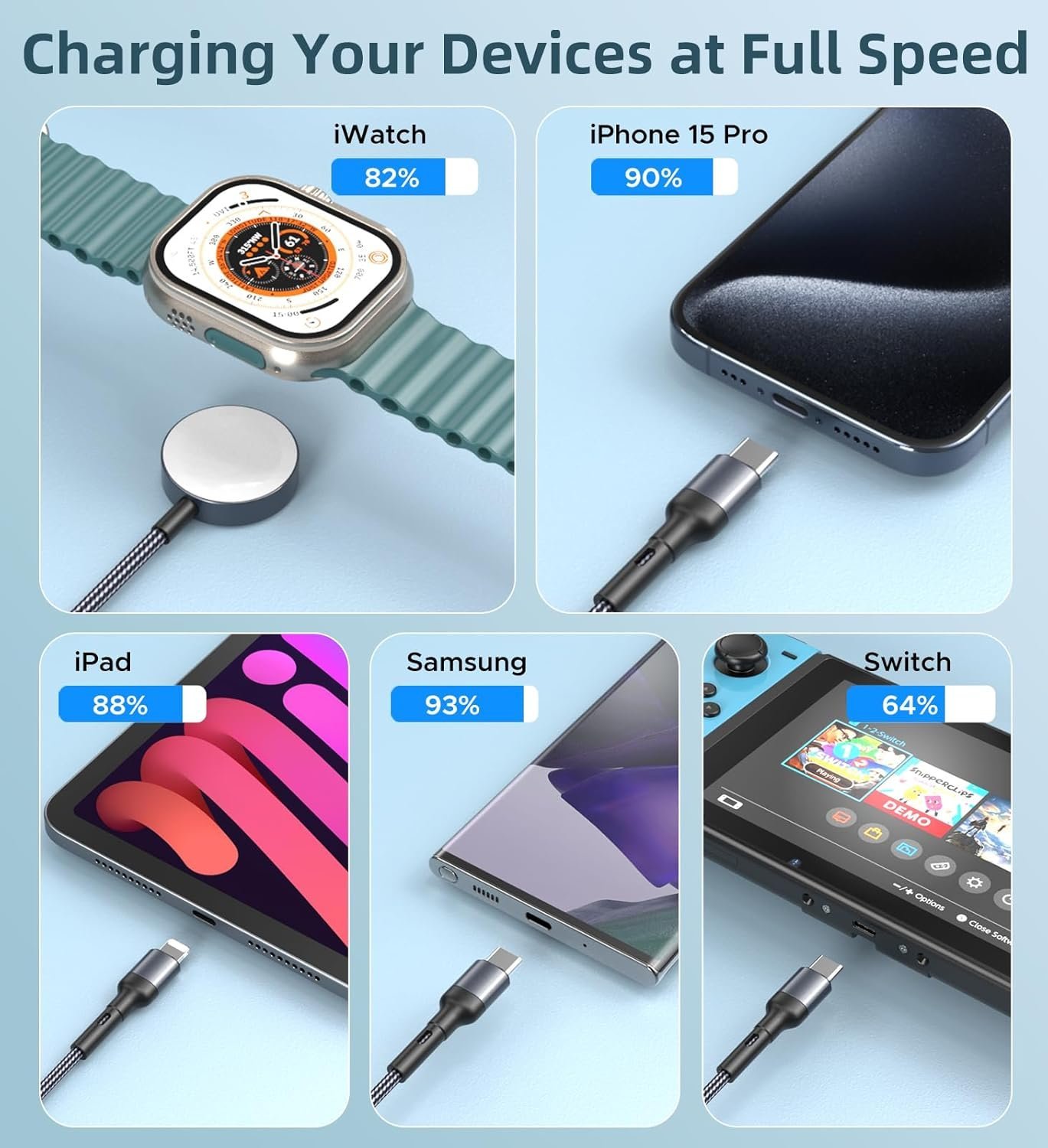 Charger Cable for Apple Watch Upgraded 3 in 2 Fast iPhone Watch Charger USB C Multi Fast Charging - Image 7