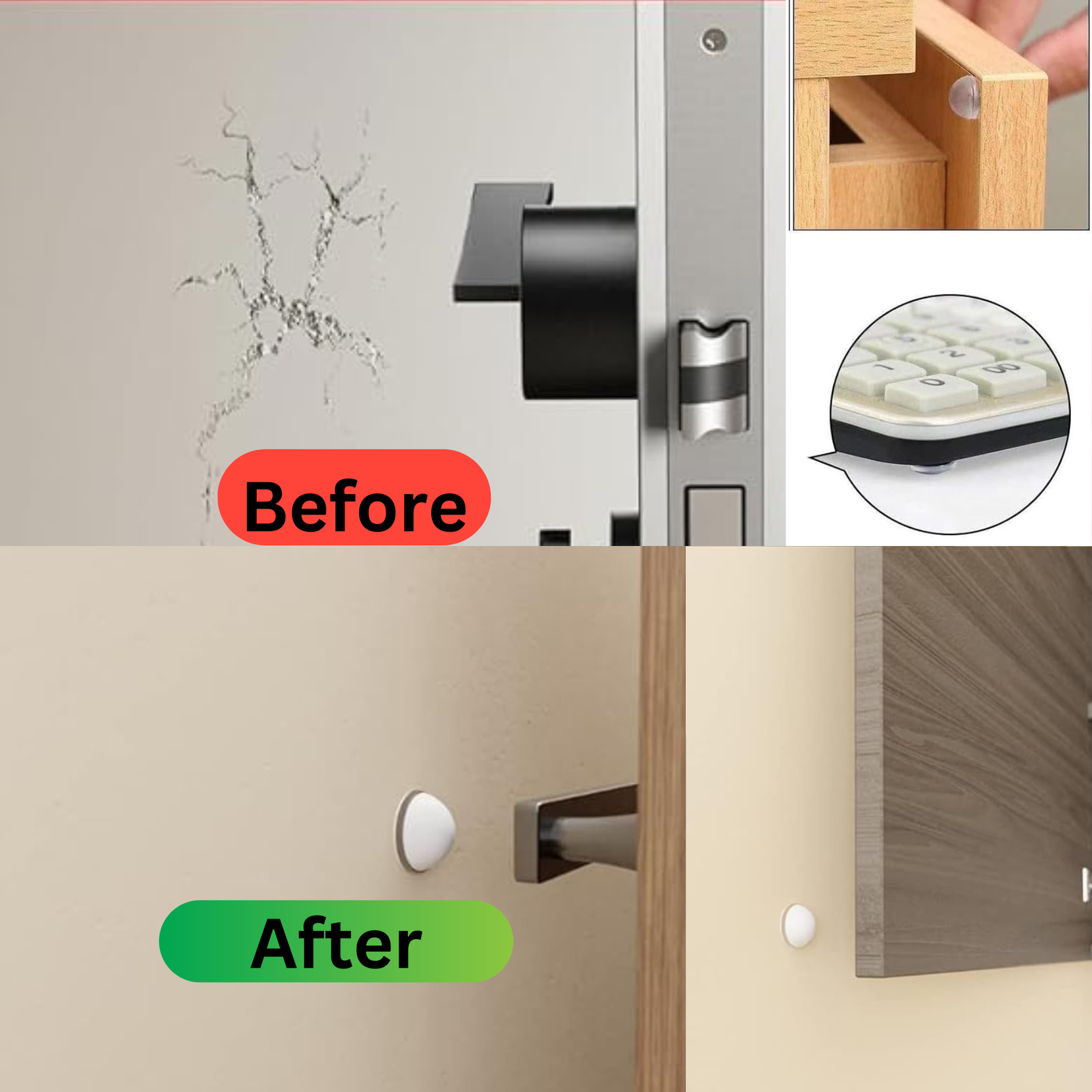 HOMINITI Door Stopper Bumpers Self Adhesive Noise Dampening Pads Silicone Rubber for Cabinets Drawers Picture Frames Cutting Board and Furniture Surface Protection 4 Sizes 9 Pcs in1 Pack - Image 4